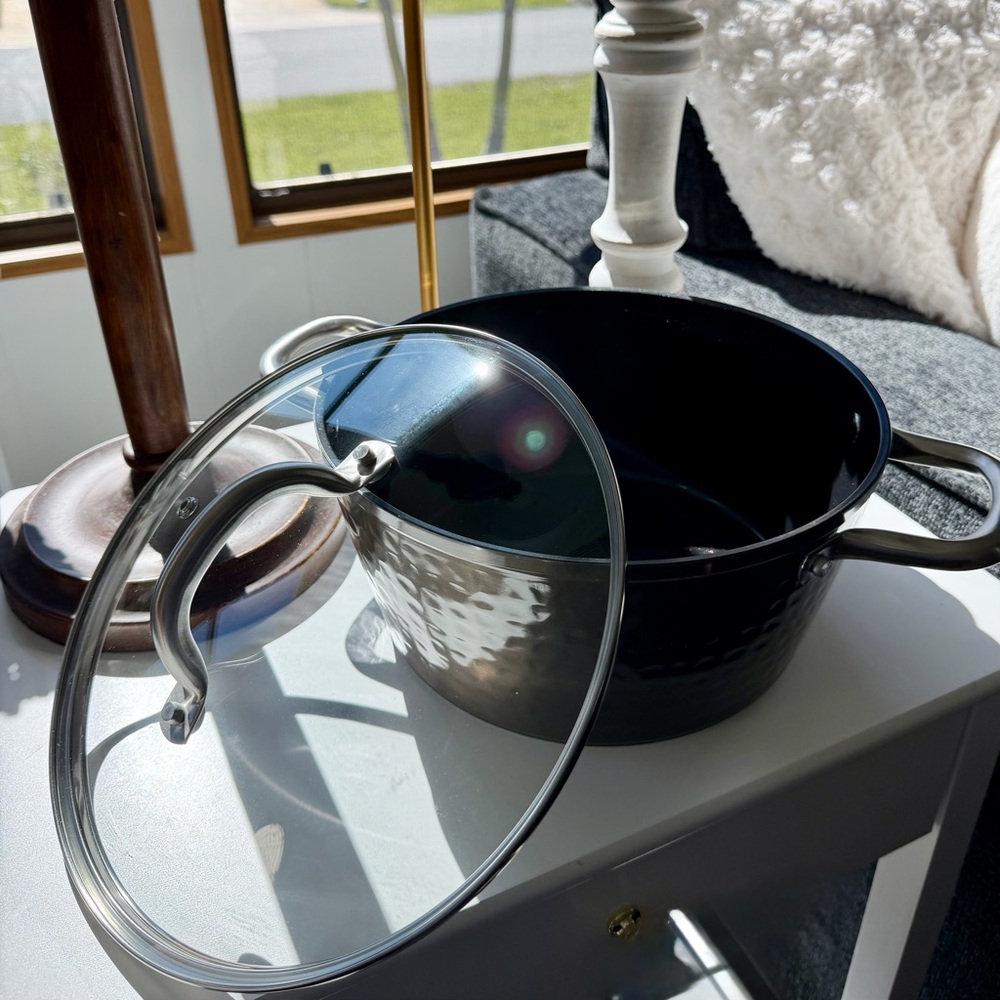Basil & Kraft Home/Kitchen Hammered Nonstick Saucepan with Glass Lid - Brown - Picture 7 of 16